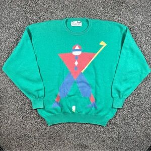 VTG Pringle Nick Faldo Scotland Mens Large Green Knit Golf Sweater Classic